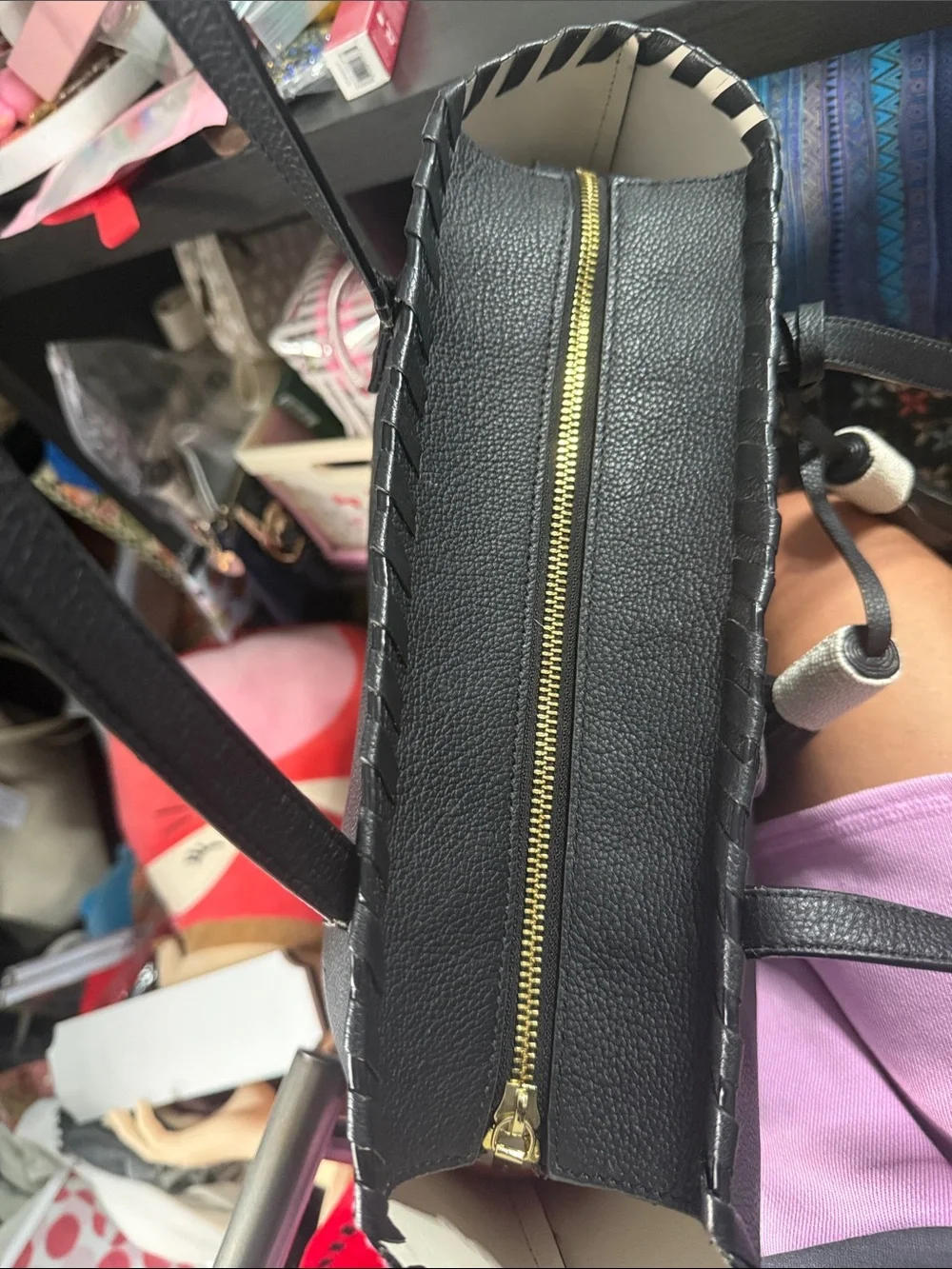 kate spade On Purpose Black Leather Tote with Tassel Accents